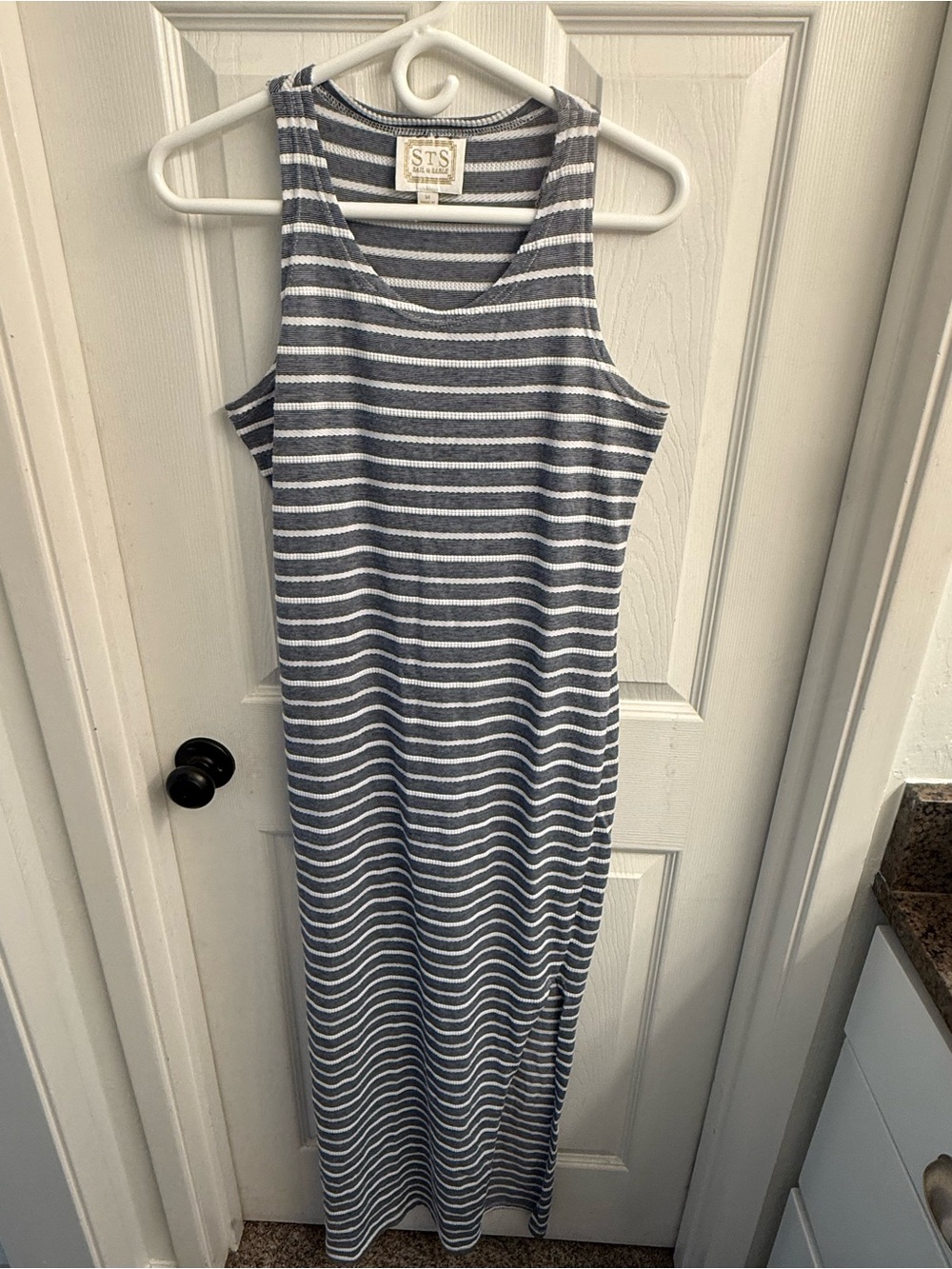 Sail to Sable Navy and White Striped Tank Maxi Dress